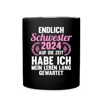 Werdende Schwester 2024 - Tasse einfarbig - Schwarz - Vorne