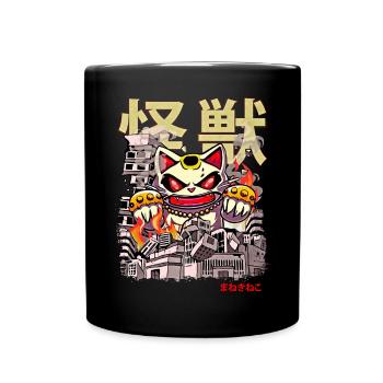Kaiju Maneki Neko Japanese Anime Monster Luck - Full Colour Mug - black - Front