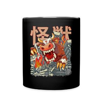 Kaiju Cow Japanese Anime Monster Cattle Heifer - Full Colour Mug - black - Front