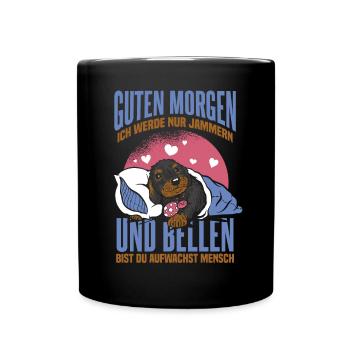 Dackel Süß Gassi Geschenk Dachshund - Tasse einfarbig - Schwarz - Vorne