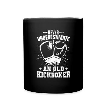 Unterschätze nie einen alten Kickboxer - Tasse einfarbig - Schwarz - Vorne