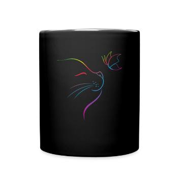 Chat avec papillon - Mug uni - noir - Devant
