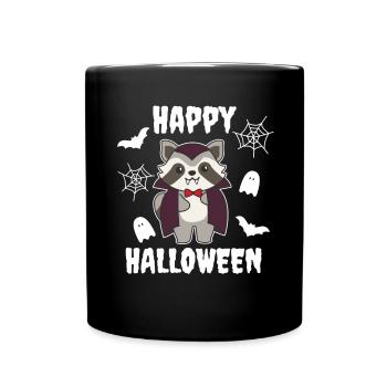 Raccoon Happy Halloween Cute Vampire Costume - Full Colour Mug - black - Front