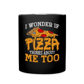 Je me demande si la pizza pense aussi à moi - Mug uni - noir - Devant