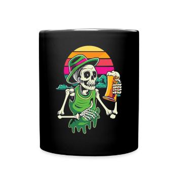 Halloween Biergenuss mit Skelett, das Fest erwacht - Tasse einfarbig - Schwarz - Vorne