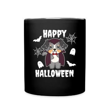 Australian Shepherd Happy Halloween Cute Vampire - Full Colour Mug - black - Front
