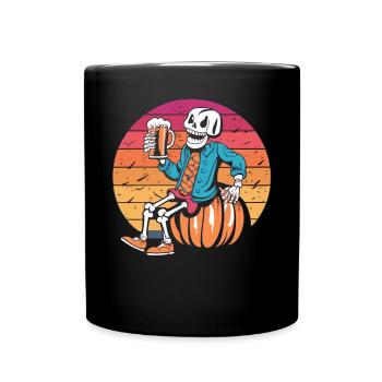 Skelett auf Kürbis - Biergenuss zu Halloween - Tasse einfarbig - Schwarz - Vorne