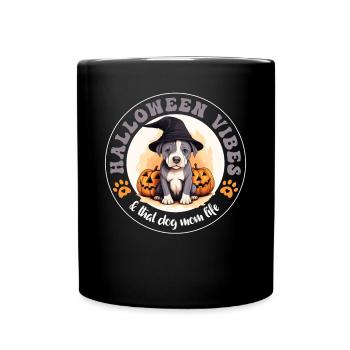 Halloween Hexenhut Kürbis Hund American Staffie - Tasse einfarbig - Schwarz - Vorne