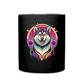Fröhlicher Husky - Bunte Hundekunst - Tasse einfarbig - Schwarz - Vorne