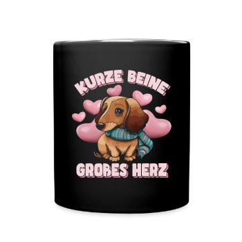 Kurze Beine Großes Herz Dackel Dachshund - Tasse einfarbig - Schwarz - Vorne