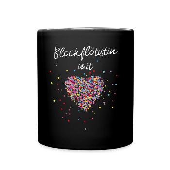 Blockflötistin mit Herz Blockflöte Musiklehrerin - Tasse einfarbig - Schwarz - Vorne