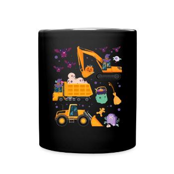 Creepy Halloween excavator with witch hat - Full Colour Mug - black - Front