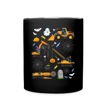 Creepy Halloween excavator with witch hat - Full Colour Mug - black - Front