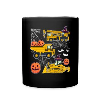 Creepy Halloween excavator with witch hat - Full Colour Mug - black - Front