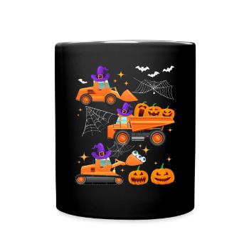 Creepy Halloween excavator with witch hat - Full Colour Mug - black - Front