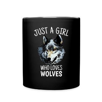 Girls Wolf Gift Just A Girl Who Loves Wolves - Full Colour Mug - black - Front