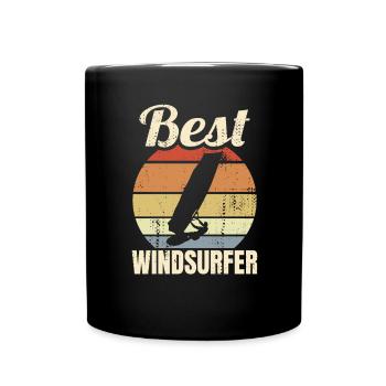 Vintage Windsurfen - Tasse einfarbig - Schwarz - Vorne