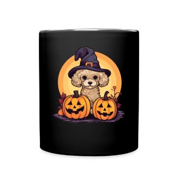 Halloween Witch Hat Pumpkin Dog Poodle - Mug uni - noir - Devant