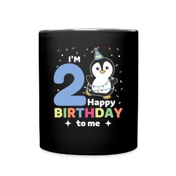 Pinguin zum 2. Geburtstag Kinder zwei Jahre alt - Tasse einfarbig - Schwarz - Vorne