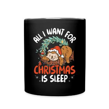 Schlafendes Faultier An Weihnachten - Tasse einfarbig - Schwarz - Vorne