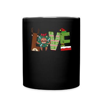 Liebe Weihnachtsfaultier - Tasse einfarbig - Schwarz - Vorne