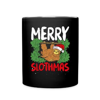 Weihnachtsfaultier Mit Roter Mütze - Tasse einfarbig - Schwarz - Vorne