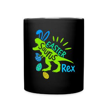 Funny Easter Saurus Rex Hunting Egg T-Rex Bunny - Full Colour Mug - black - Front