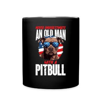 Pittie ne sous-estime jamais le vieil homme avec un pitbull - Mug uni - noir - Devant
