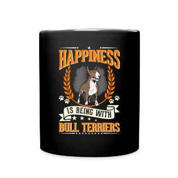 Happiness is being with Bull Terriers Bull Terrier - Full Colour Mug - black - Front