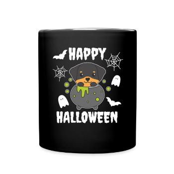 Rottweiler Happy Halloween Cauldron Bat - Full Colour Mug - black - Front