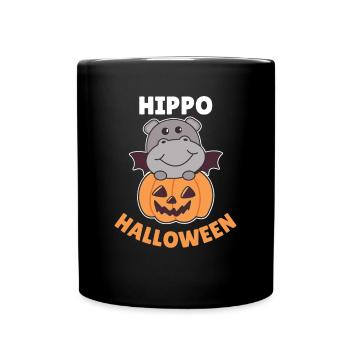 Hippo Happy Halloween Pumpkin Bat Costume - Full Colour Mug - black - Front