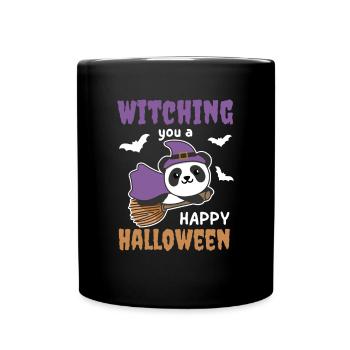 Panda Hexe Witching you a Happy Halloween - Tasse einfarbig - Schwarz - Vorne