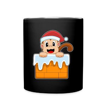 Affe Weihnachten Weihnachtsmütze - Tasse einfarbig - Schwarz - Vorne