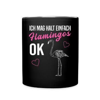 Flamingo & Herzen Liebevoll Kreativ Geschenk - Tasse einfarbig - Schwarz - Vorne