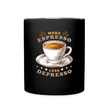 Espresso, Coffee, Kaffee, Cappuccino, Geschenkidee - Tasse einfarbig - Schwarz - Vorne