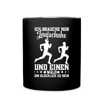 Joggen Laufschuhe Joggerin Laufen im Wald Waldlauf - Tasse einfarbig - Schwarz - Vorne