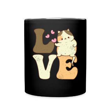 Chonk Katze Meme LIEBE fette Katzen - Tasse einfarbig - Schwarz - Vorne