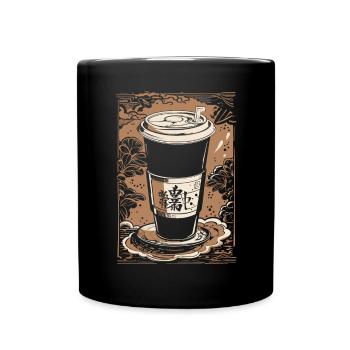 Kaffee im Ukiyo-E Japan Stil Kaffeeliebhaber - Tasse einfarbig - Schwarz - Vorne
