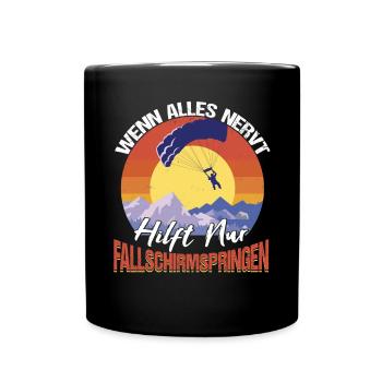 Fallschirmspringer Fallschirmspringen hilft immer - Tasse einfarbig - Schwarz - Vorne