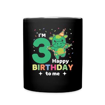 Drache zum 3. Geburtstag Kinder drei Jahre alt - Tasse einfarbig - Schwarz - Vorne