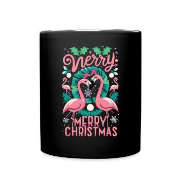 Flamingo at Christmas Time - Unforgettable Celebration - Full Colour Mug - black - Front