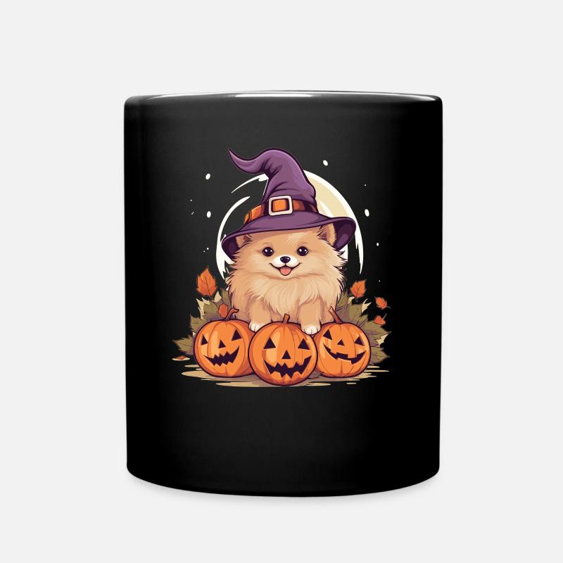 Halloween Hexenhut Kürbis Hund Zwergspitz - Tasse einfarbig - Schwarz