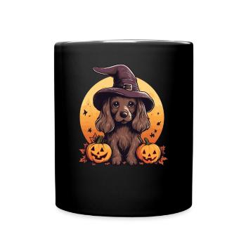 Halloween Witch Hat Pumpkin Dog Cocker Spaniel - Full Colour Mug - black - Front