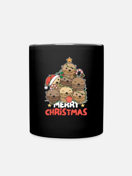 Otter Weihnachtsbaum frohe Weihnachten - Tasse einfarbig - Schwarz