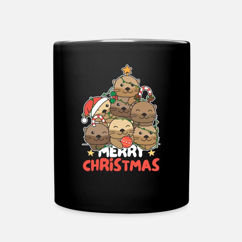 Otter Weihnachtsbaum frohe Weihnachten - Tasse einfarbig - Schwarz