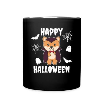 Shiba Inu Happy Halloween Cute Vampire Costume - Full Colour Mug - black - Front