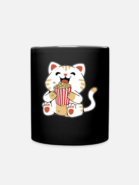 Cat Popcorn Kids Cute Funny Movie Night - Enfärgad mugg - svart