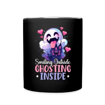 Dead Inside Sarkastische Gothic Skelett Halloween - Tasse einfarbig - Schwarz - Vorne