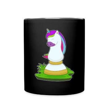 Einhorn Schachfigur Springer Schach - Tasse einfarbig - Schwarz - Vorne