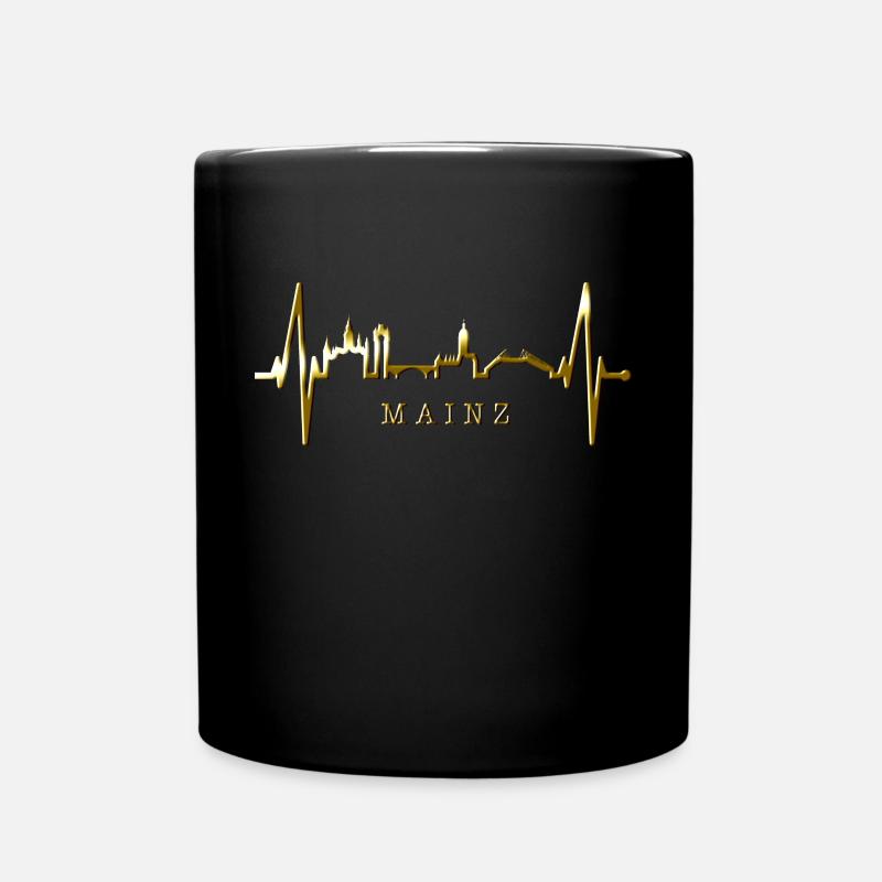 Mainz Skyline Herzschlag Fan Herz Liebe Mainzer - Tasse einfarbig - Schwarz